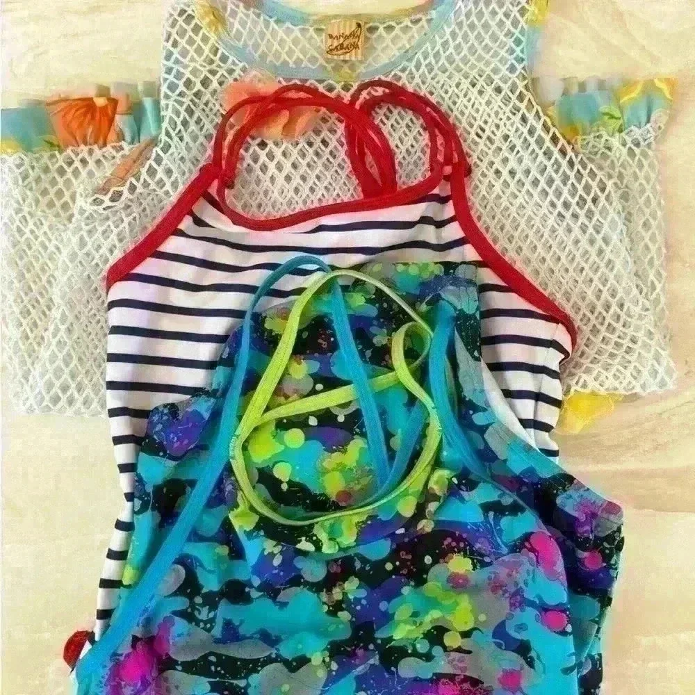Girl’s Bathing suits and a cover-up kids size 8